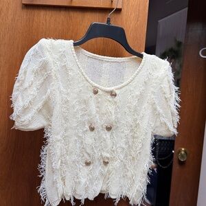 Cream Textured Short Sleeve Cardigan